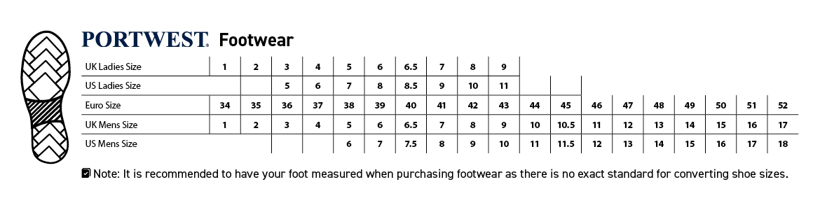 Footwear Size Chart  Cornish Industrial Supplies Ltd