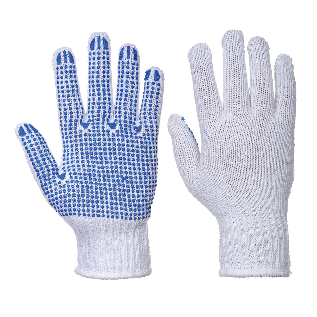 Large - Pack of 12 A110WBRLA Portwest Nylon Polka Dot Gloves White/Blue