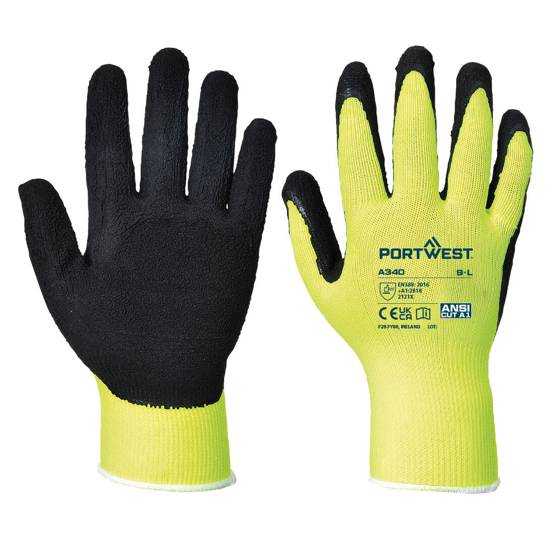 Hi-Vis Grip Glove, Yellow     Size XL R/Fit