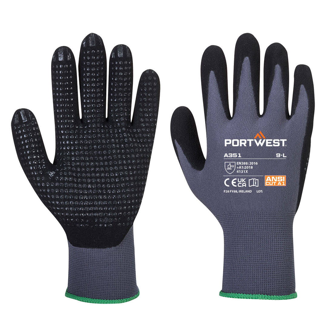 Dermiflex Plus Glove, GreyBk    Size Large R/Fit
