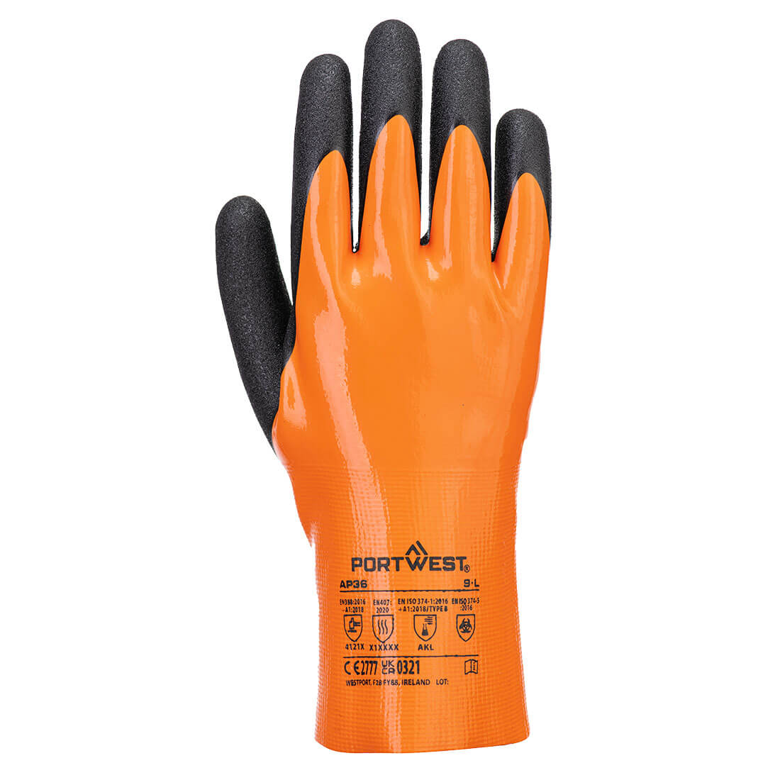 Portwest handschoen AP36 Grip 15 nitril hitte chemisch oranje-zwart(O8)