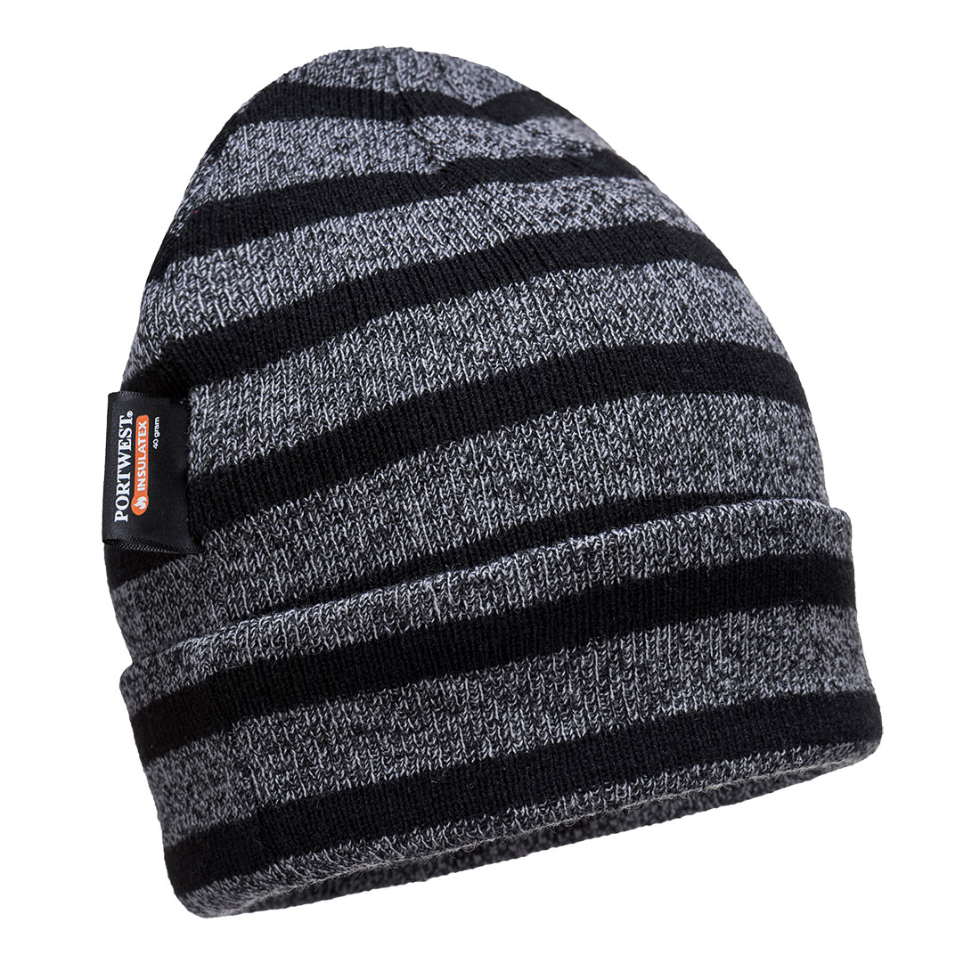 Striped Insulated Knit Cap, Insulatex Lined Size  Grey/Black