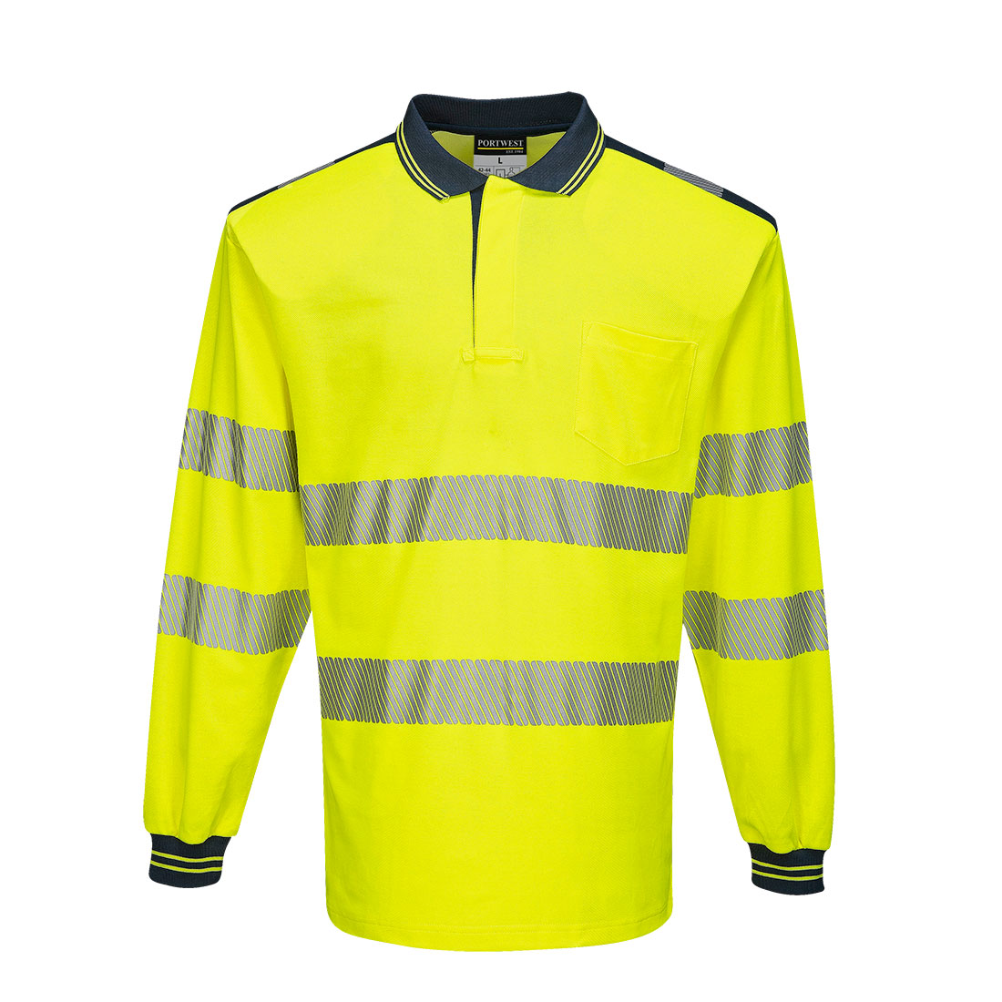 PW3 Hi-Vis Cotton Comfort Polo Shirt L/S  T184 Yellow/Navy Size XS Fit R