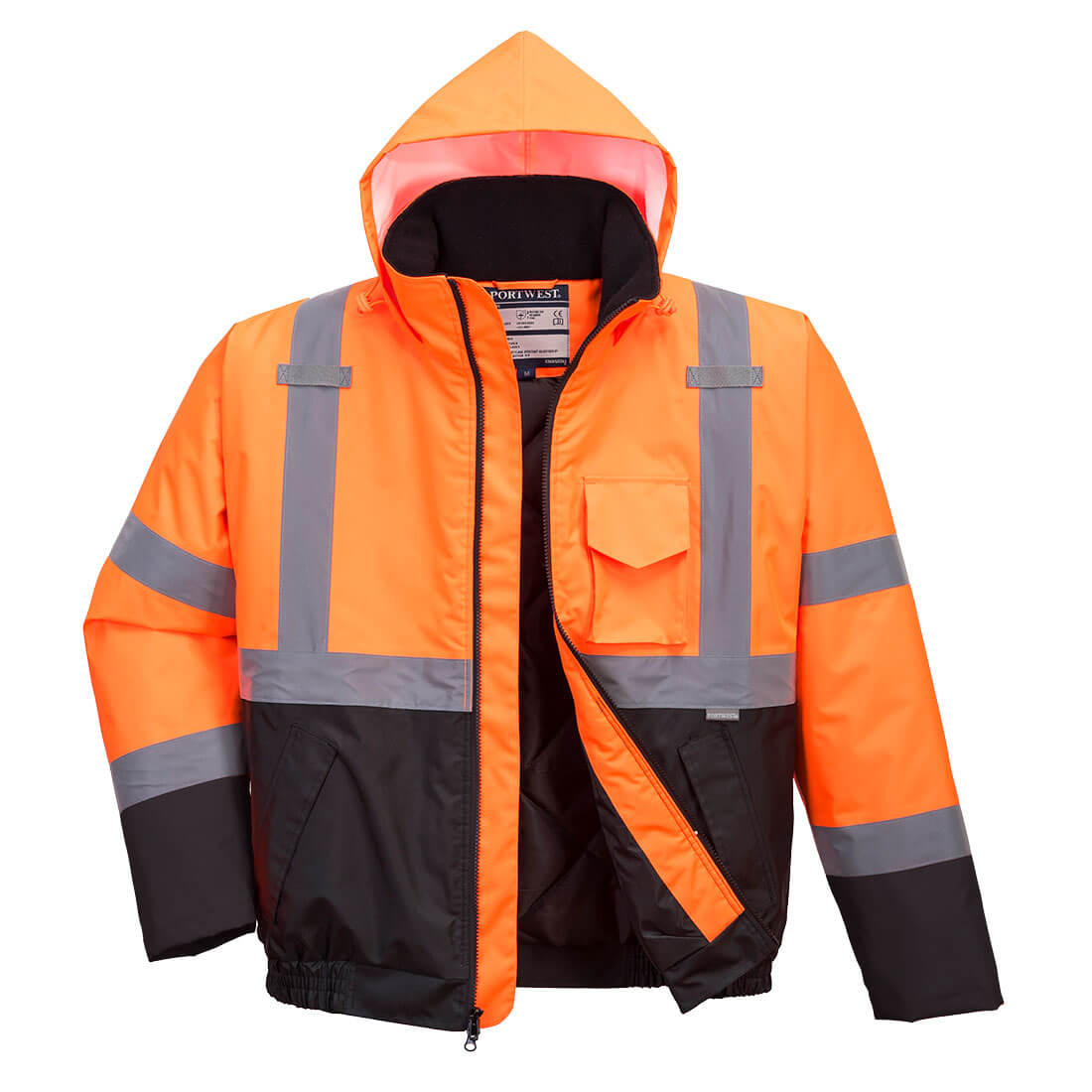Hi-Vis Two-Tone Bomber Jacket, OrBk      Size Small R/Fit