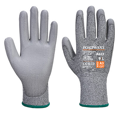 Cut Resistant PU Palm Glove A622 Grey Medium Risk