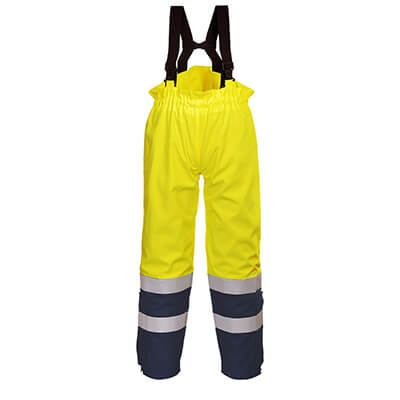 PortWest Men Hi-Vis Multi-Norm Bib and Brace Yellow/Navy Multi Size FR63 