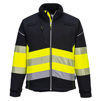 Mens Hi Vis Softshell Jacket PORTWEST PW3 Windproof Water Resistant Work JKT